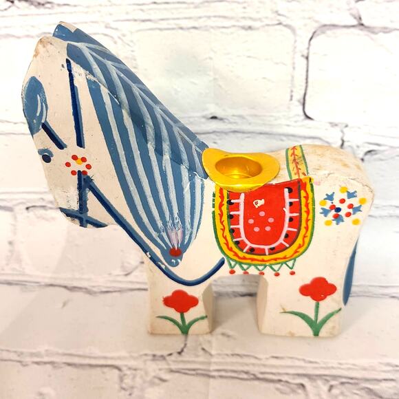 Handcrafted Set/3 Vintage Wooden Dala Horse Candleholders-Chinese Folk Art Décor - Picture 4 of 10